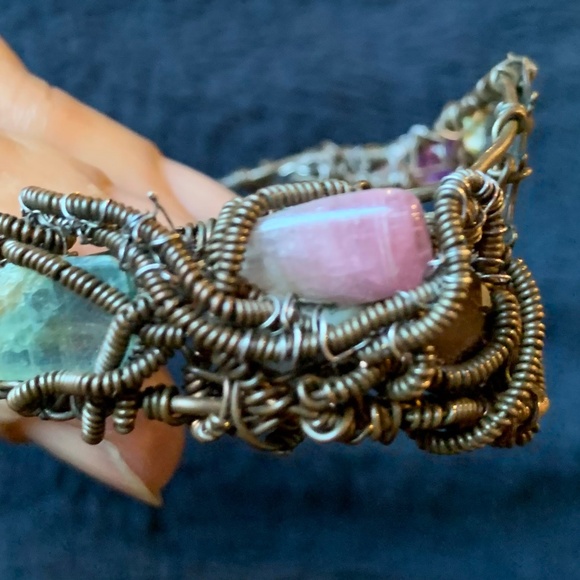 Artisan Vintage Copper and Natural Gemstone Coffee Bracelet - Picture 8 of 14